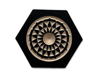 Carved Crop Circle Style 3 on Wood Hexagon Wall Hanging