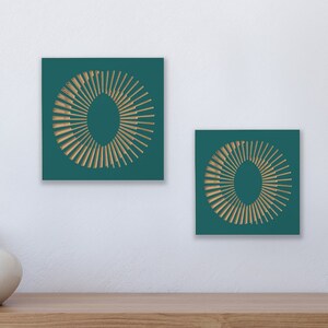 Optical Wood Wall Art Geometric Shapes Carved on Birch Teal