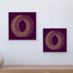 Optical Wood Wall Art Geometric Shapes Carved on Birch Burgundy