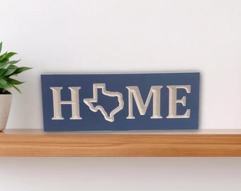Carved Wood Texas HOME Sign: Rustic Mantel Decor