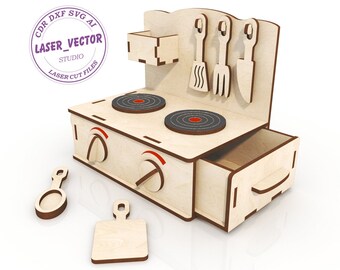 Montessori Play Kitchen laser cut file, Toy Kitchen Set laser model, vector model, vector cut file, cnc file, cnc pattern, vector for CNC