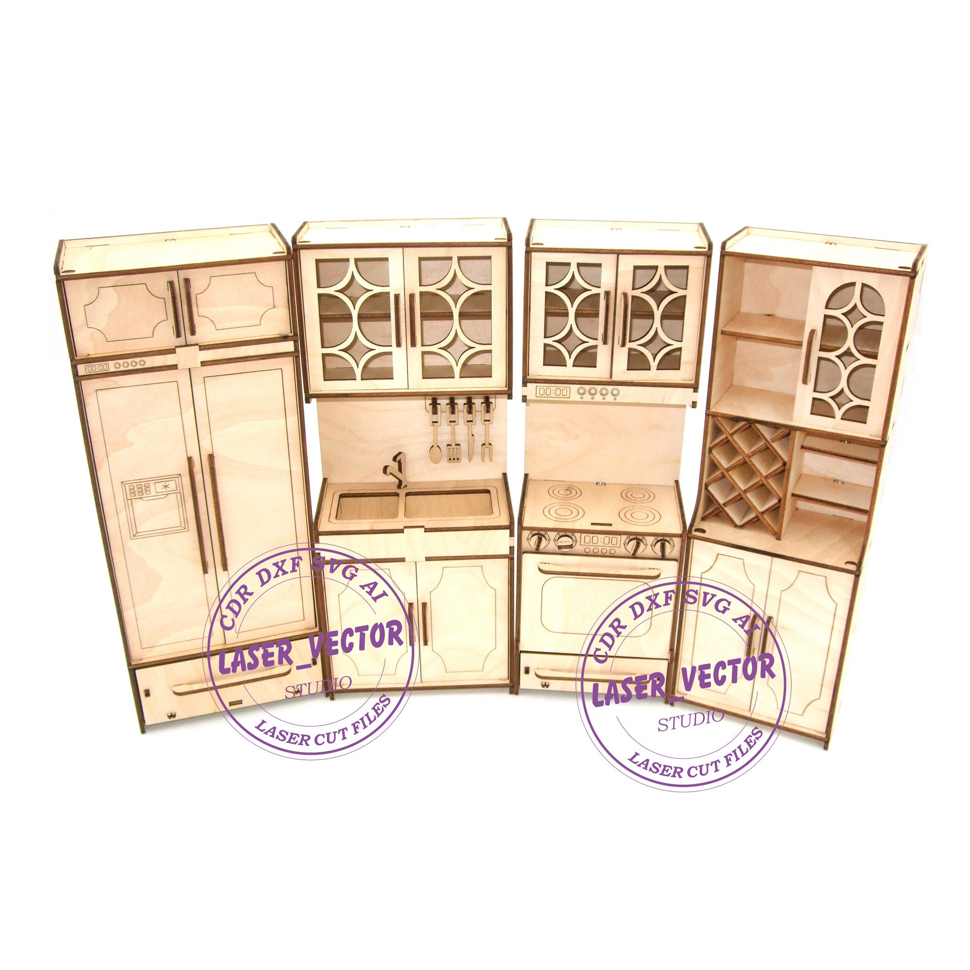 Kitchen set for doll Barbie furniture for dolls laser model | Etsy