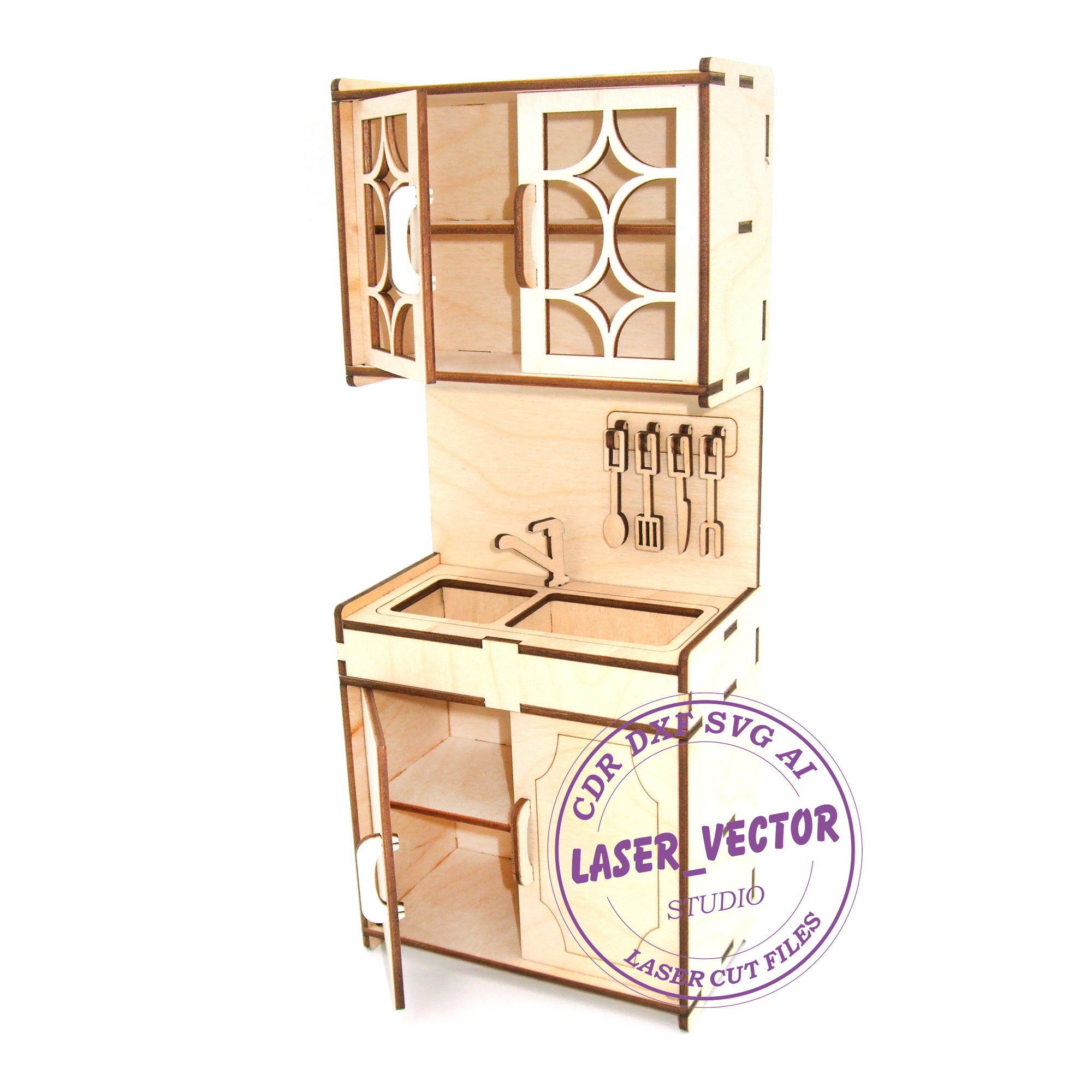 Kitchen set for doll Barbie furniture for dolls laser model | Etsy
