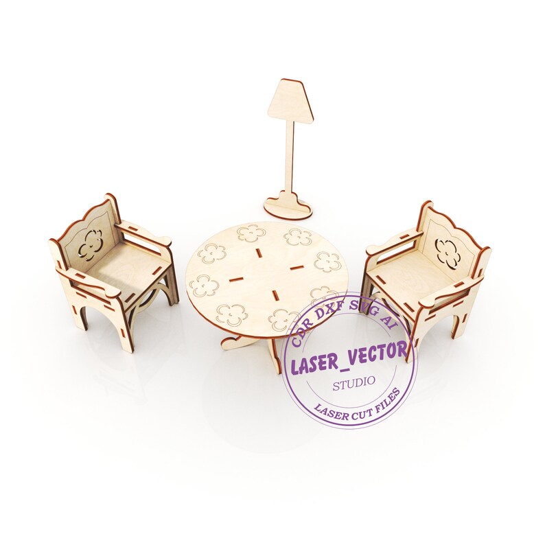 Wooden living room for Barbie furniture for dolls laser Etsy