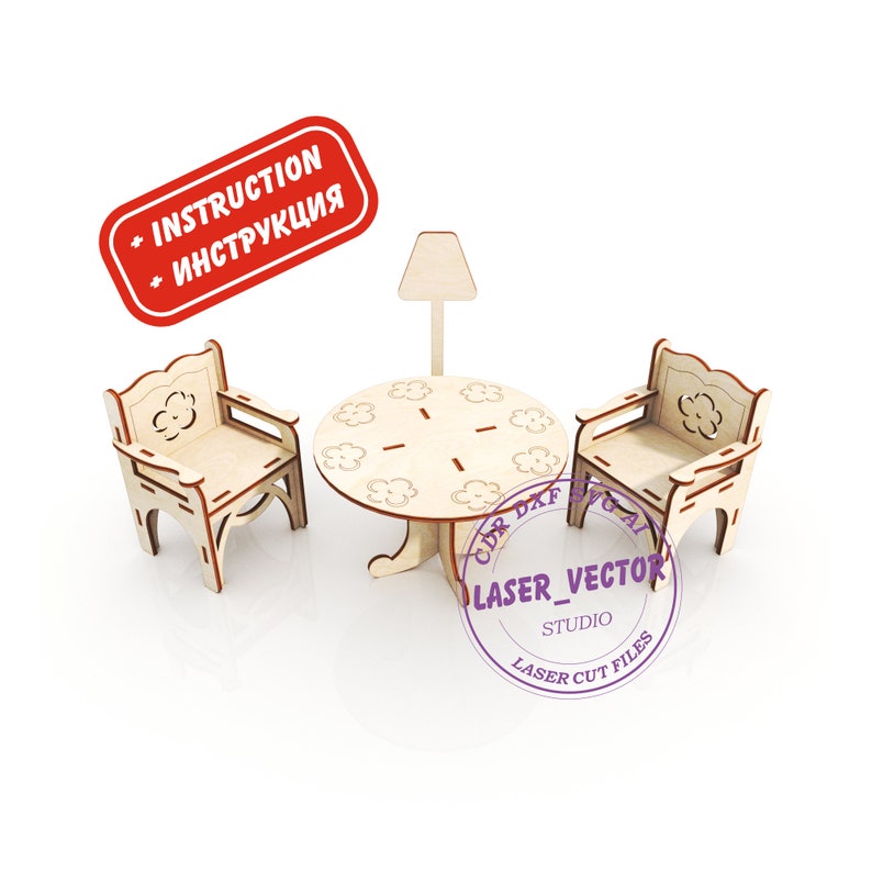 Wooden living room for Barbie furniture for dolls laser | Etsy