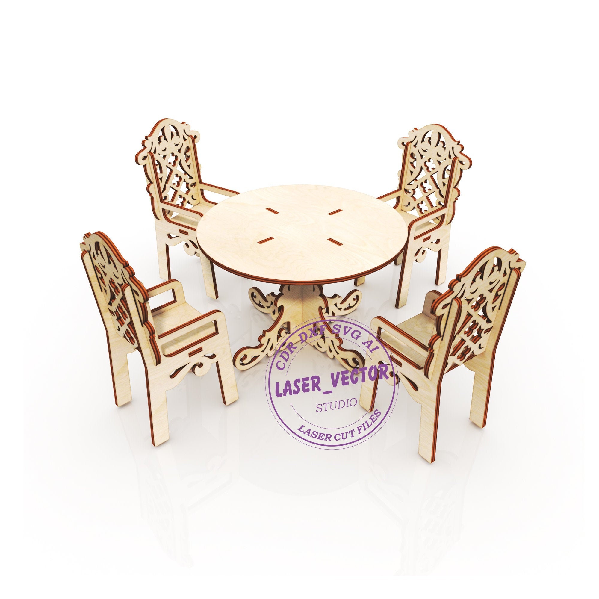 Kitchen furniture For Doll Barbie table chair laser cut | Etsy