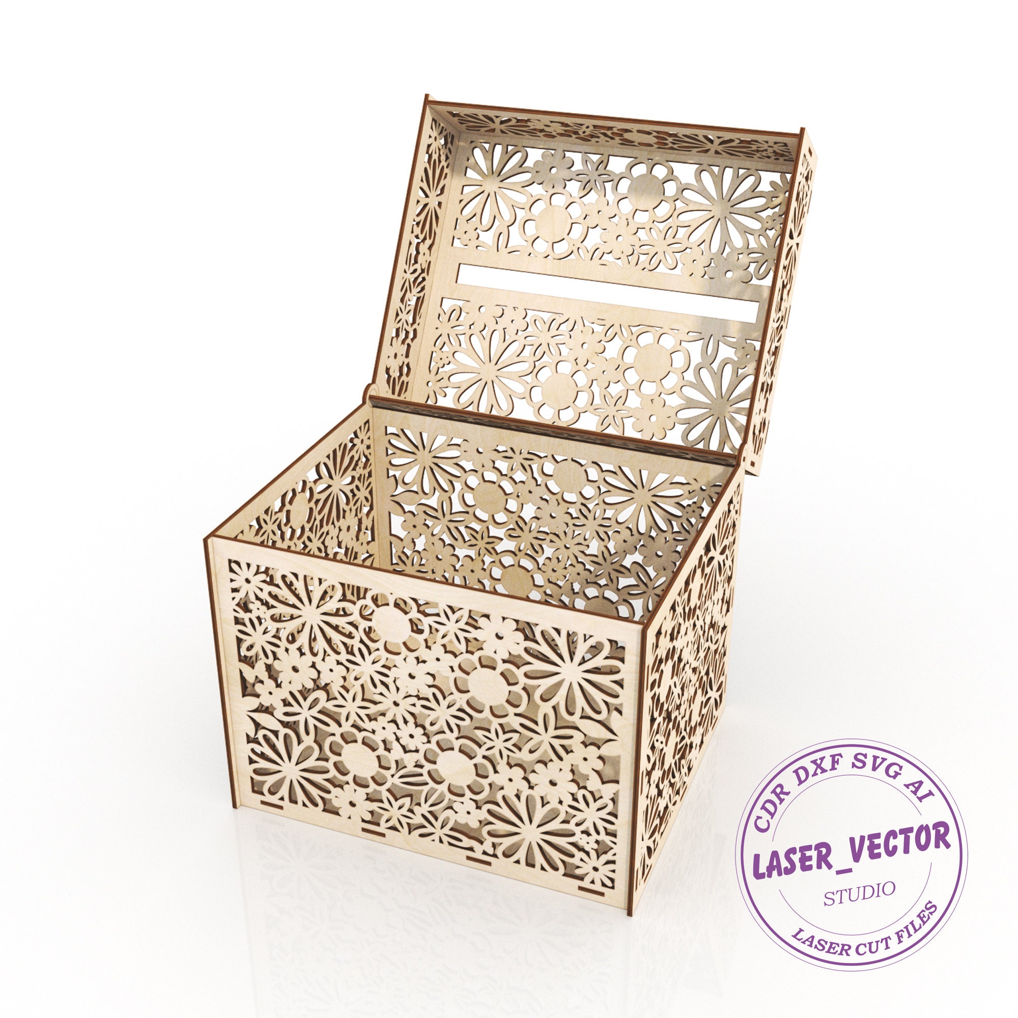 Wedding card box laser cut file Wedding post box vector file Etsy