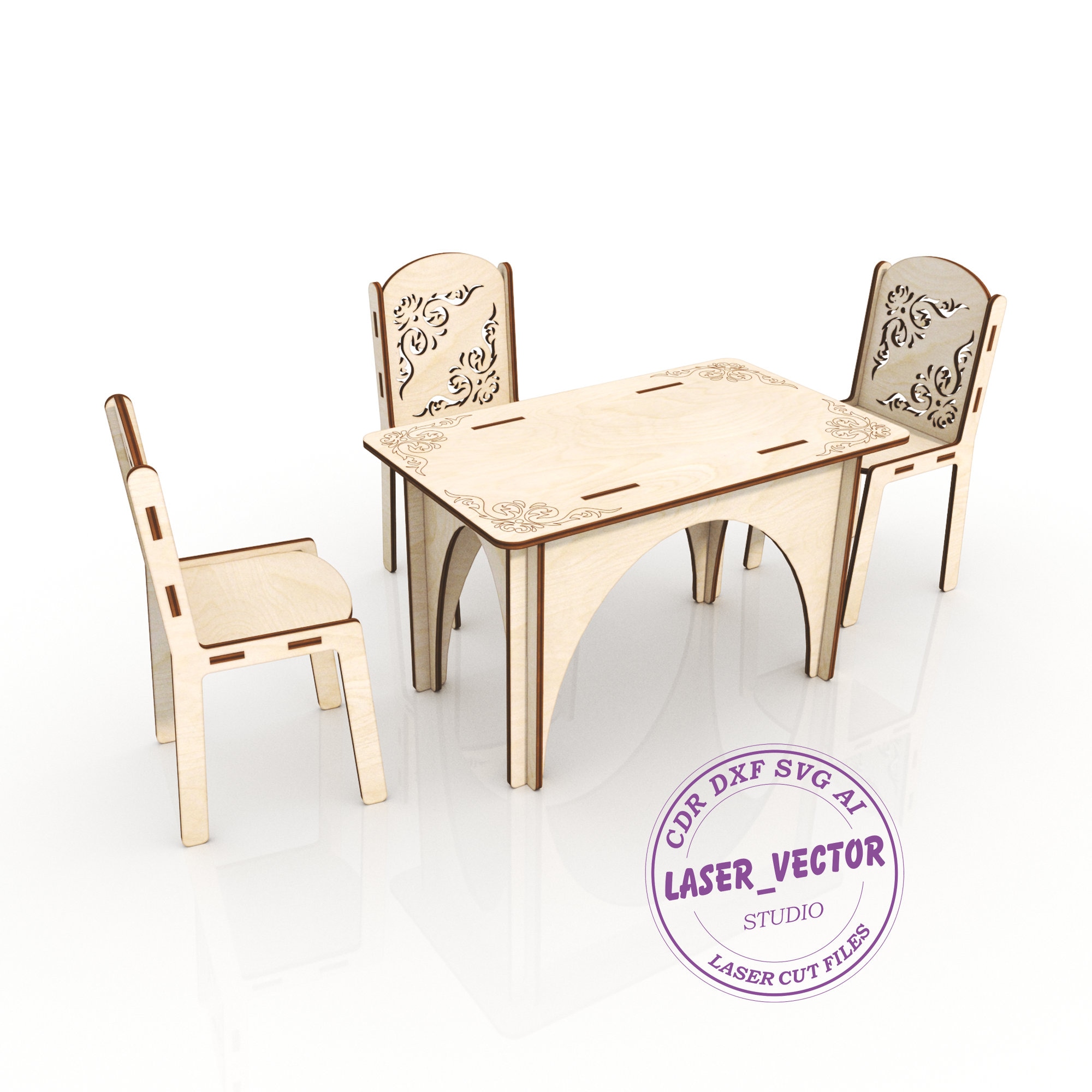 Kitchen furniture For Doll Barbie table chair laser cut file | Etsy