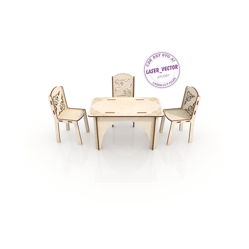 Kitchen furniture For Doll Barbie table chair laser cut file | Etsy