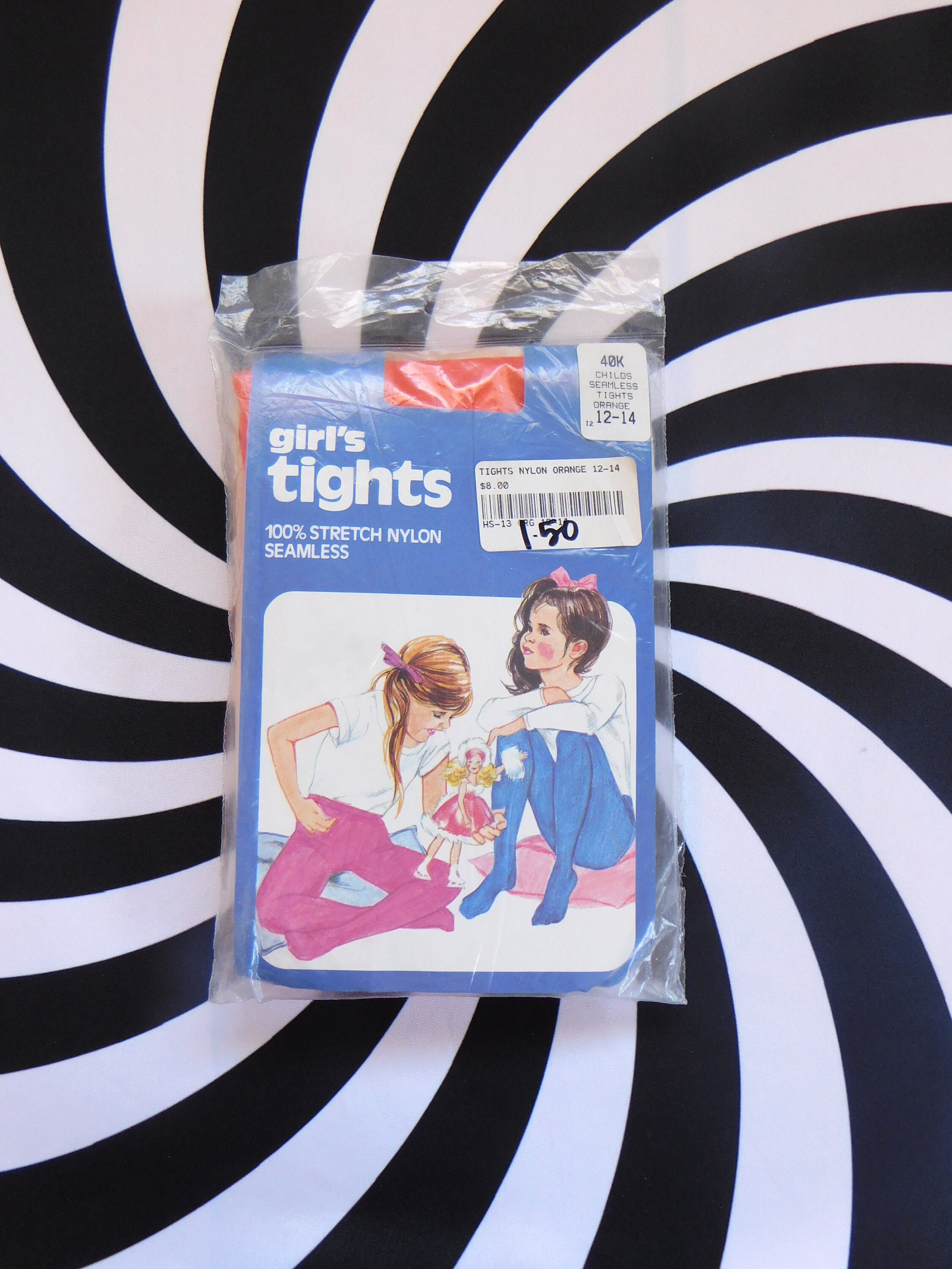 Vtg Bright Orange Nylon Girl's Tights 