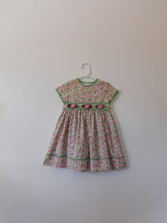 SZ 4 | Kid's 90's Sylvia Whyte Rose Print Dress |… - image 1