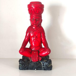 Vintage Red Aztec Warrior Ceramic Statue - Mexican Indian Statuette