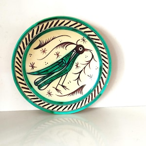 Vintage Hand Painted Spanish Ceramic Wall Plate: Mudejar Bird Design