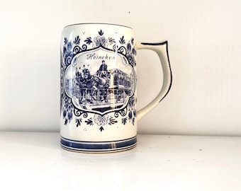 Jarra de cerveza Heineken de Delft vintage: porcelana holandesa pintada a mano