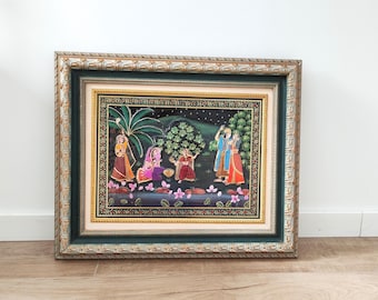 Vintage Indian Wall Art on Wood – Embossed Miniature-Style Garden Scene (Framed)