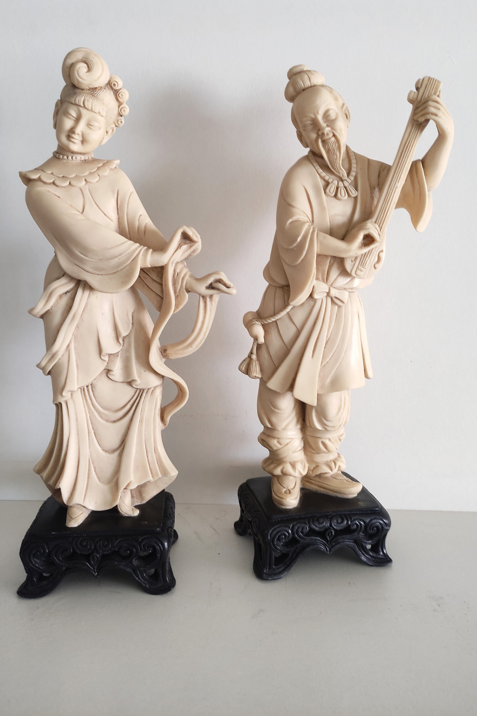 A Set of 2 Vintage Asian Statues, Faux Ivory, Asian Statues of a