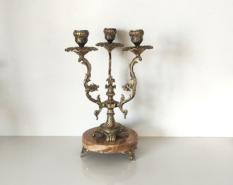 Vintage Bronze Candelabra with Marble Base, Ornate Baroque Style – Decorative Table Centerpiece