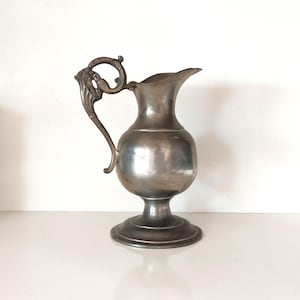 Antique Belgian Pewter Pitcher Vase: Les Potstainiers Hutois, Swan Handle