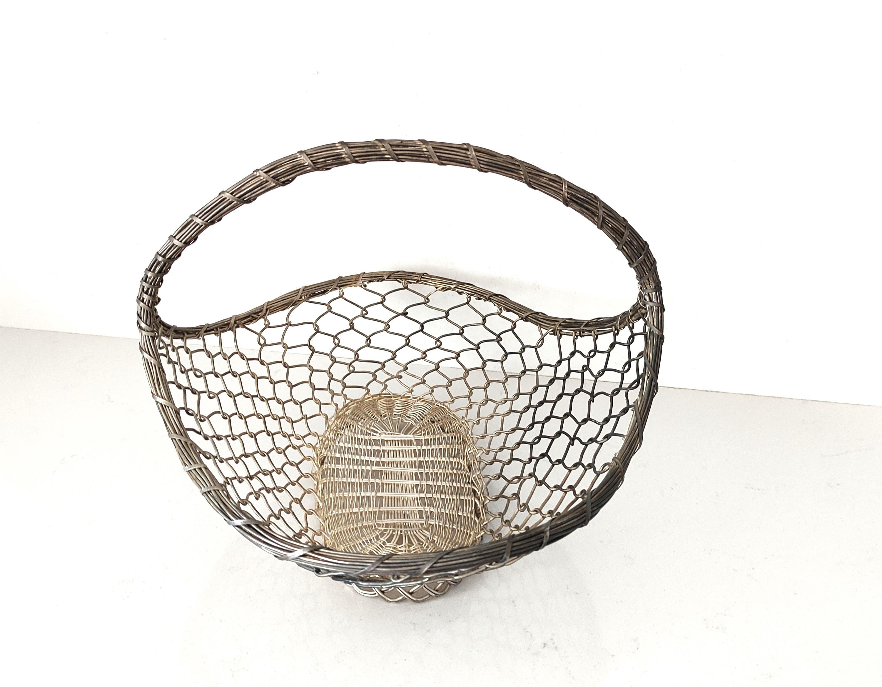 Corbeille à Fruits Ronde En Fil De Fer Tressé – 29cm, Bon état
