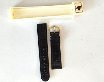 Correa de reloj vintage de piel de toro negro con diseño de cocodrilo, 20 mm