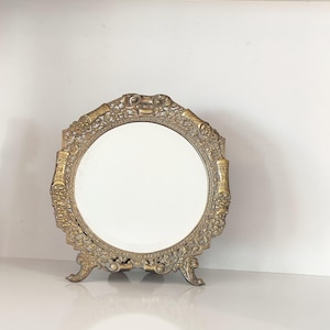 Antique Gilded Vanity Tabletop Mirror, Antique Art Nouveaux Desktop Mirror with a Beautiful Frame, Antique Italian Tabletop Vanity Mirror
