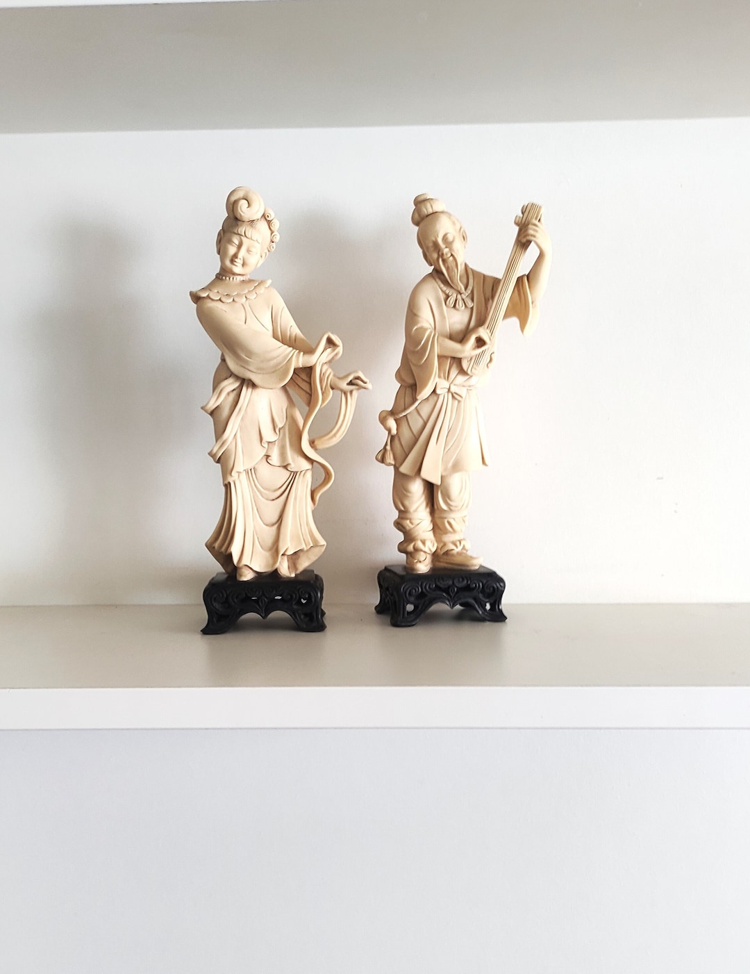 A Set of 2 Vintage Asian Statues, Faux Ivory, Asian Statues of a