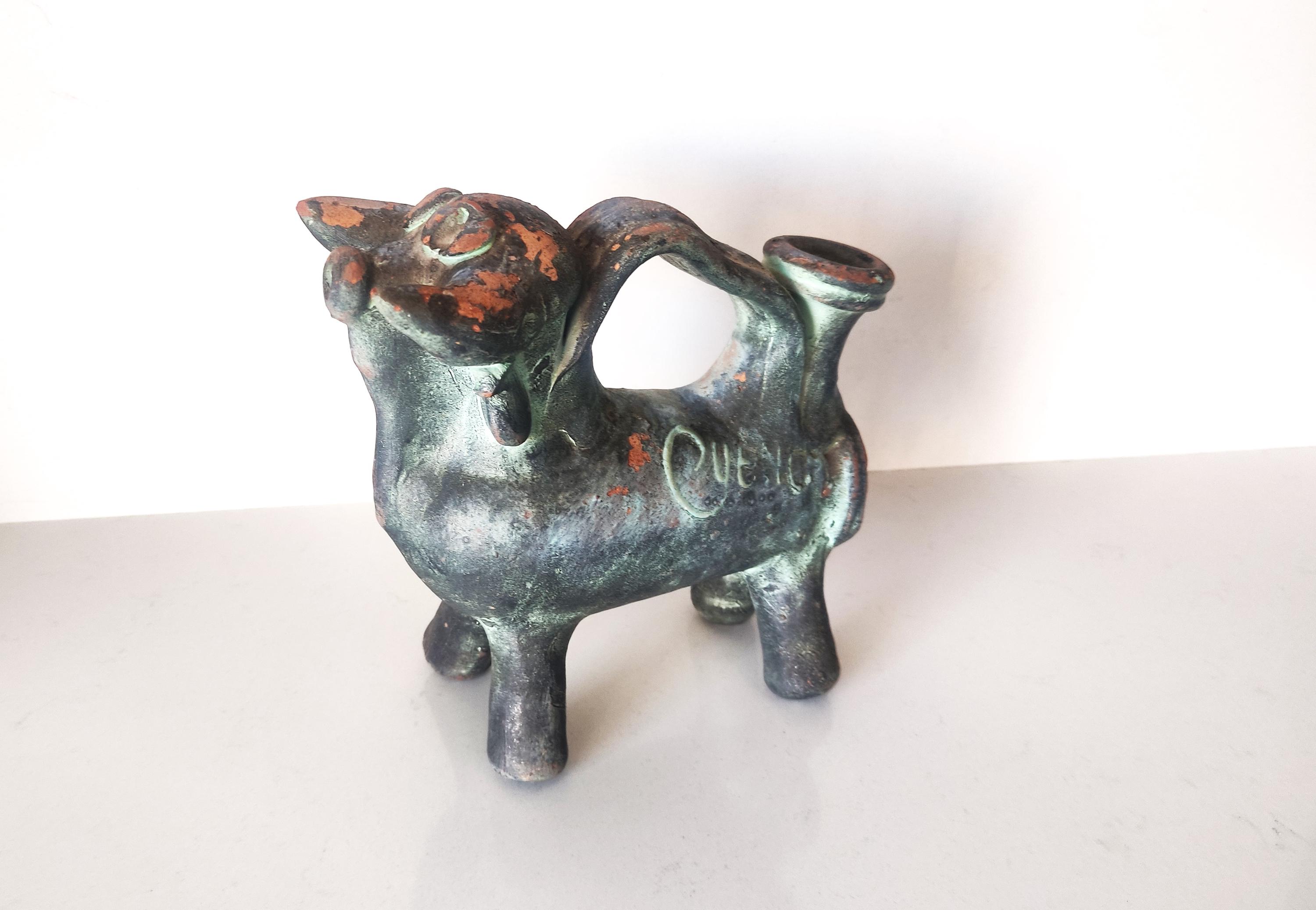 ヴィンテージ スペイン陶器製 雄牛のボティホ：動物の形をした水瓶