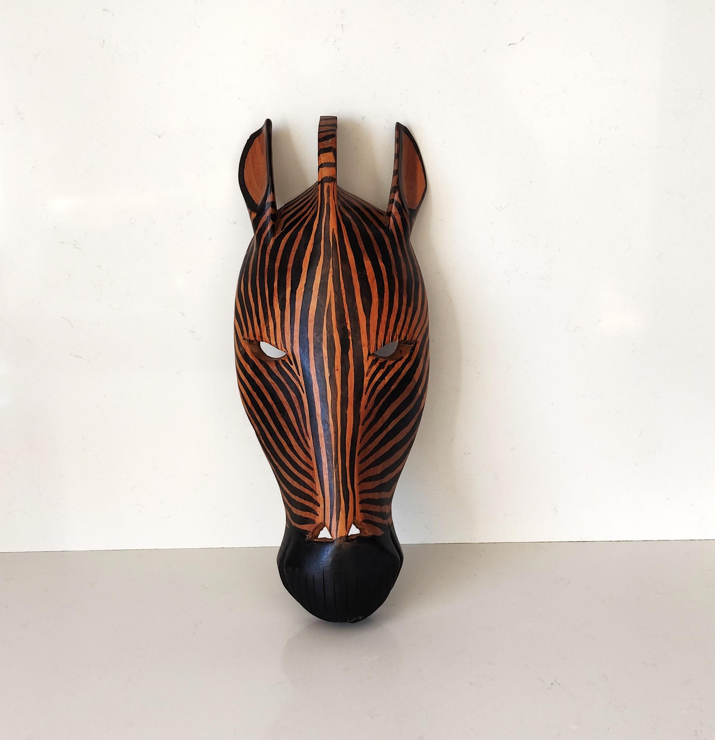Masker op standaard zebra 30cm antiek white wash | Houten decoratie