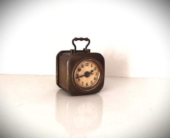 Antique French Brass Table Alarm Clock: Brevete, 1860s Vintage