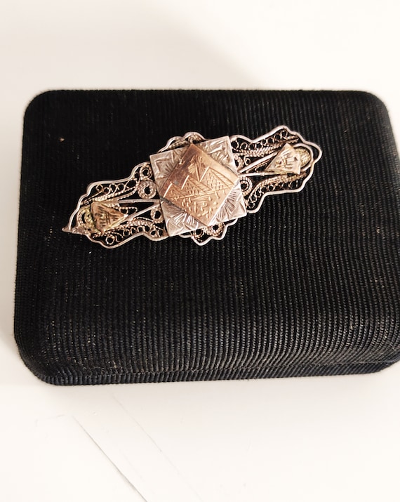 Antique Silver and Gold  Filigree Brooch, Vintage… - image 1