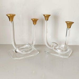 Vintage Lucite Pretzel Candleholders: Mid-Century Modern Brass Decor