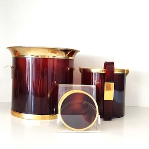 Vintage Italian Tortoise Shell Barware Set: Lucite & Brass Ice Bucket