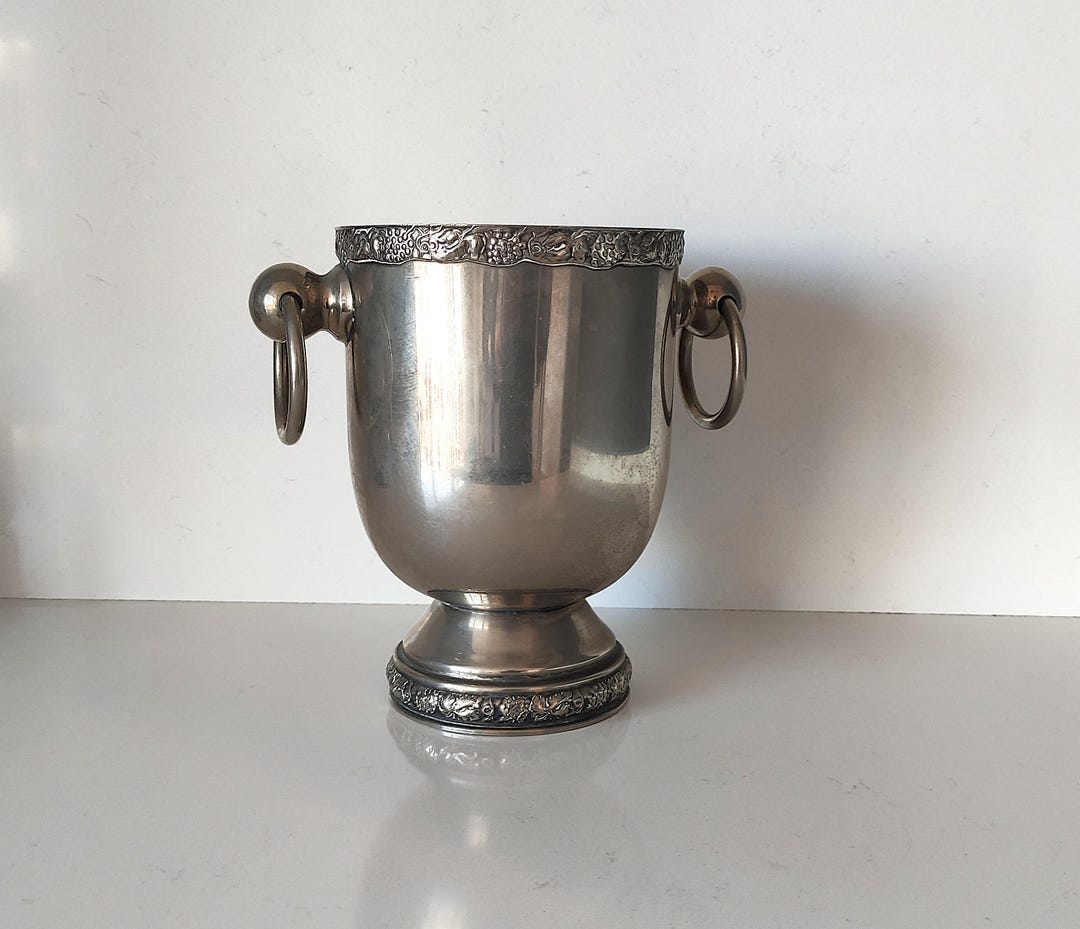 Vintage Italian Silver-Plated Wine Cooler – Small Table Cooler with Ring Handles