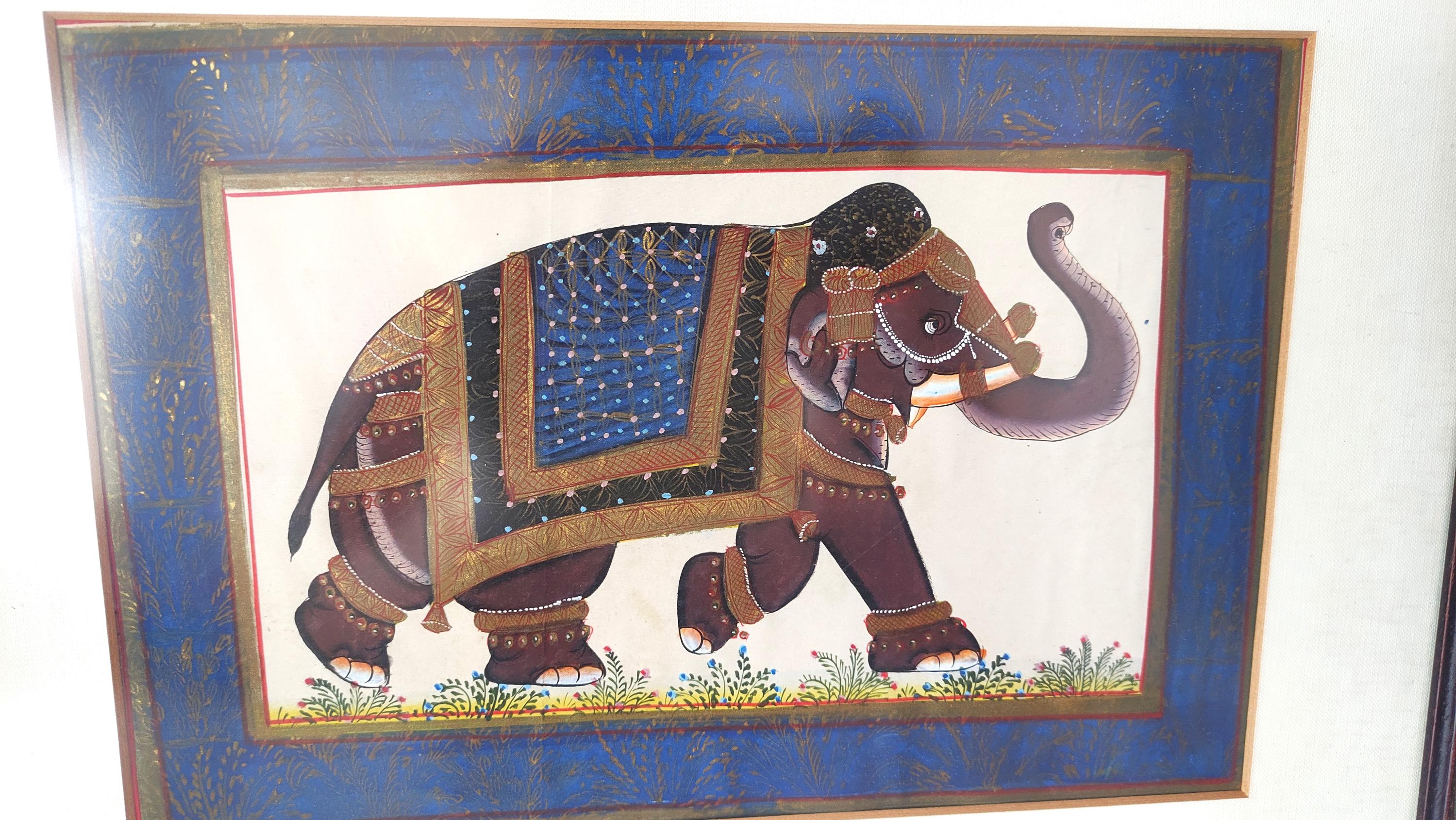 額入りインドの王家の象の細密画 – ラージャスターン・ムガル様式