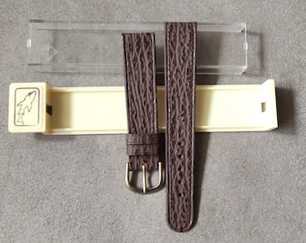 Vintage Shark Leather Watch Band: 17mm Grey-Brown Strap