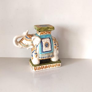 Vintage Chinoiserie Plant stool in Elephant Design, Chinese Glazed Ceramic Elephant Stool, Vintage Glazed Ceramic Plant Pedestal
