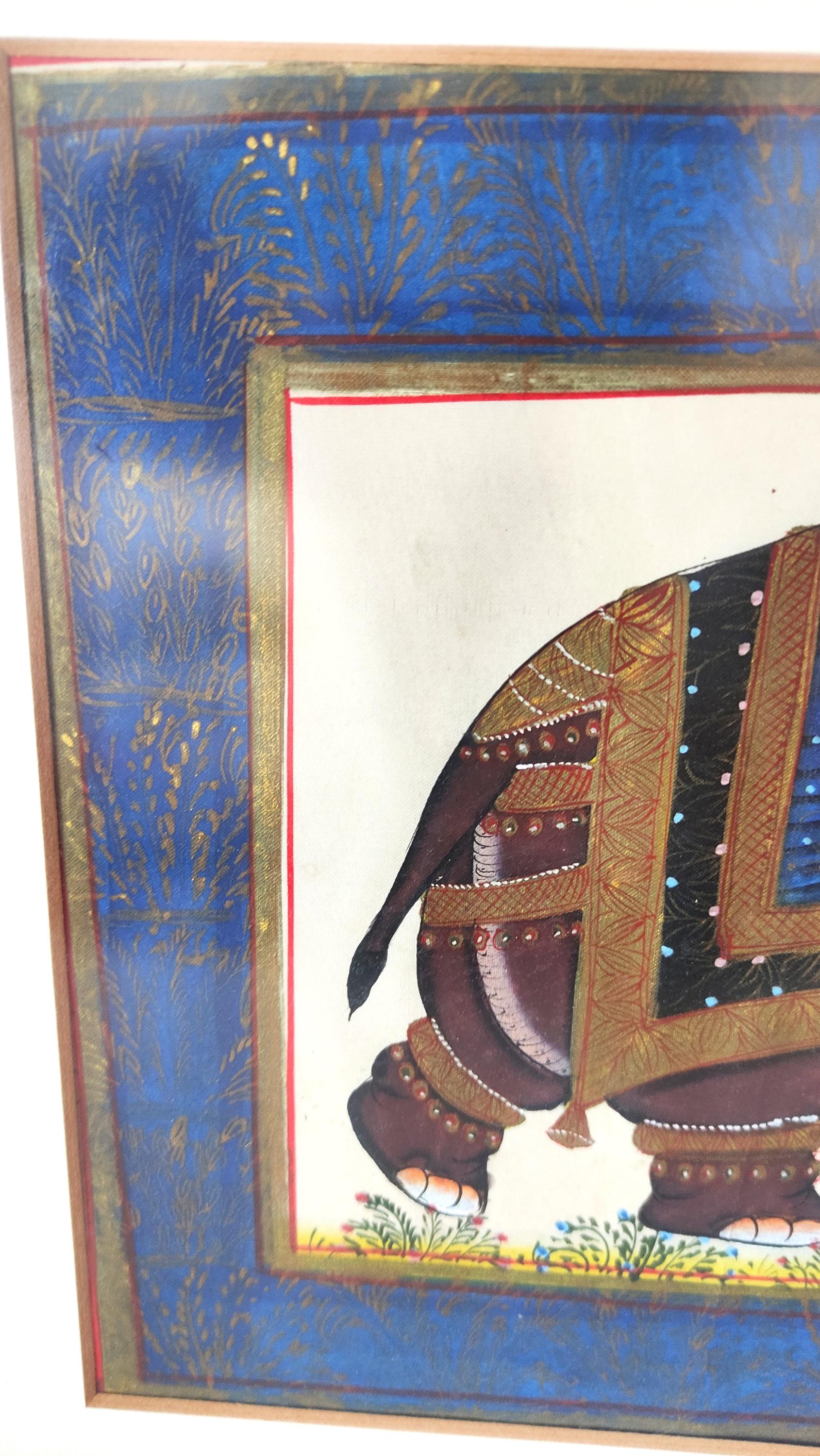 額入りインドの王家の象の細密画 – ラージャスターン・ムガル様式