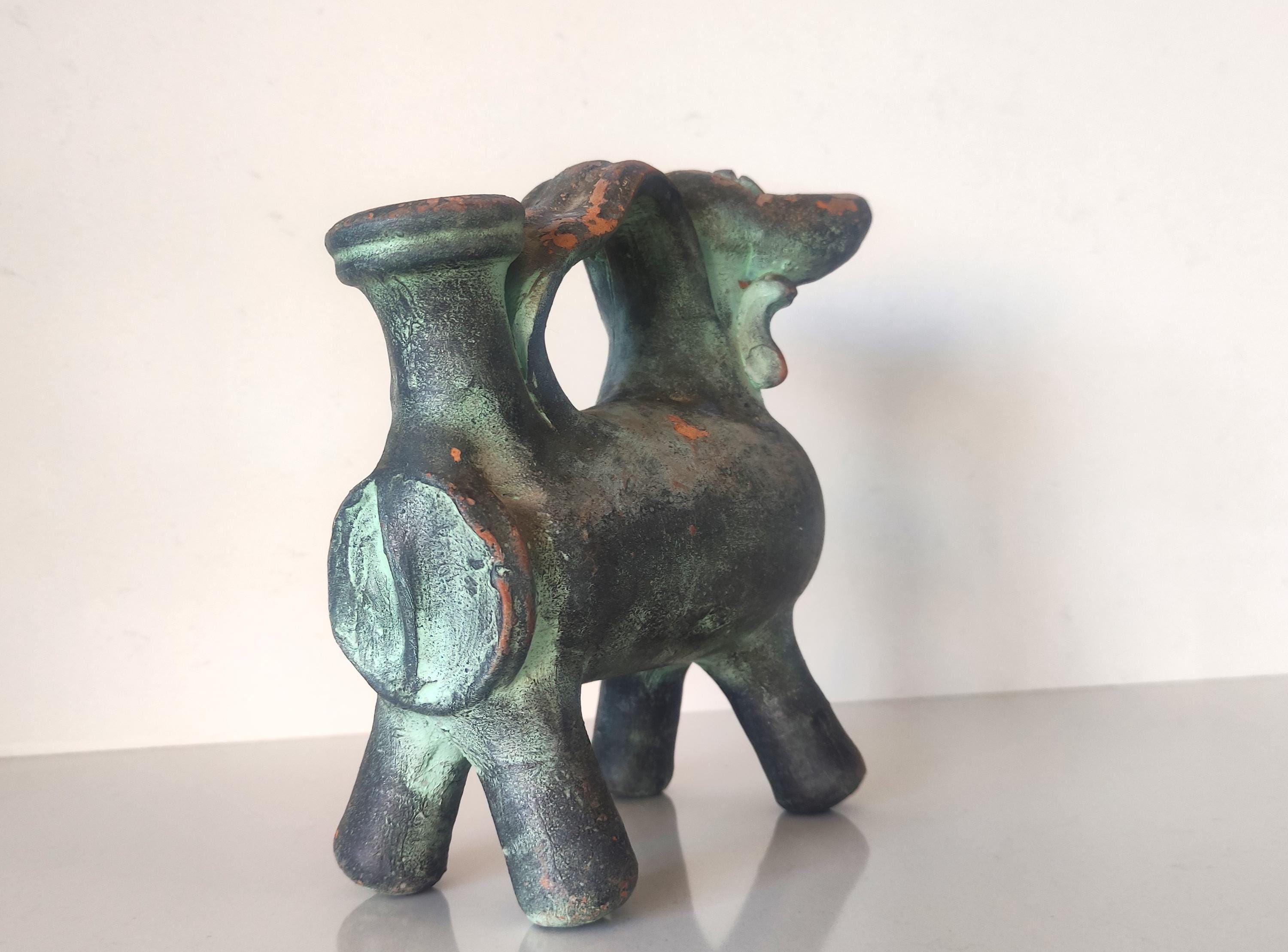 ヴィンテージ スペイン陶器製 雄牛のボティホ：動物の形をした水瓶