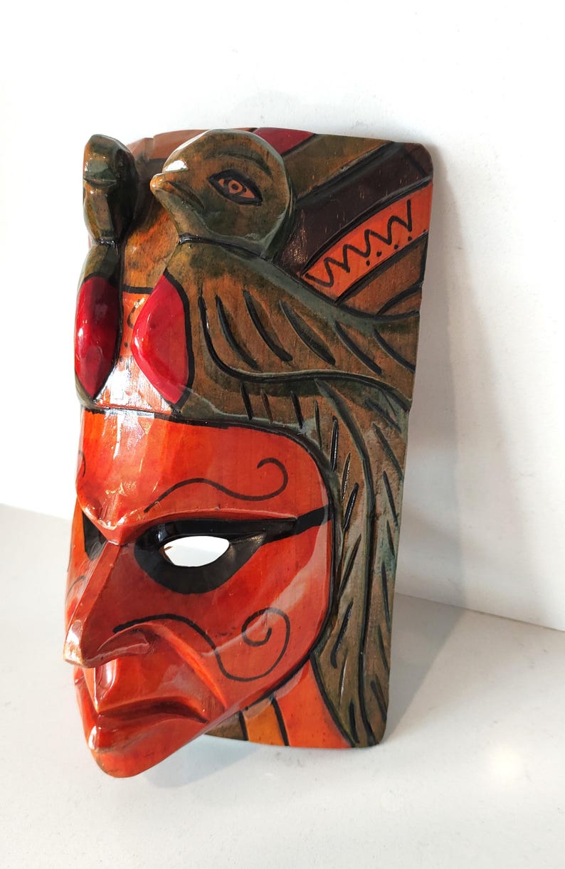 Hand-carved Aztec Warrior Wooden Mask – Traditional Mexican Art – Wall ...