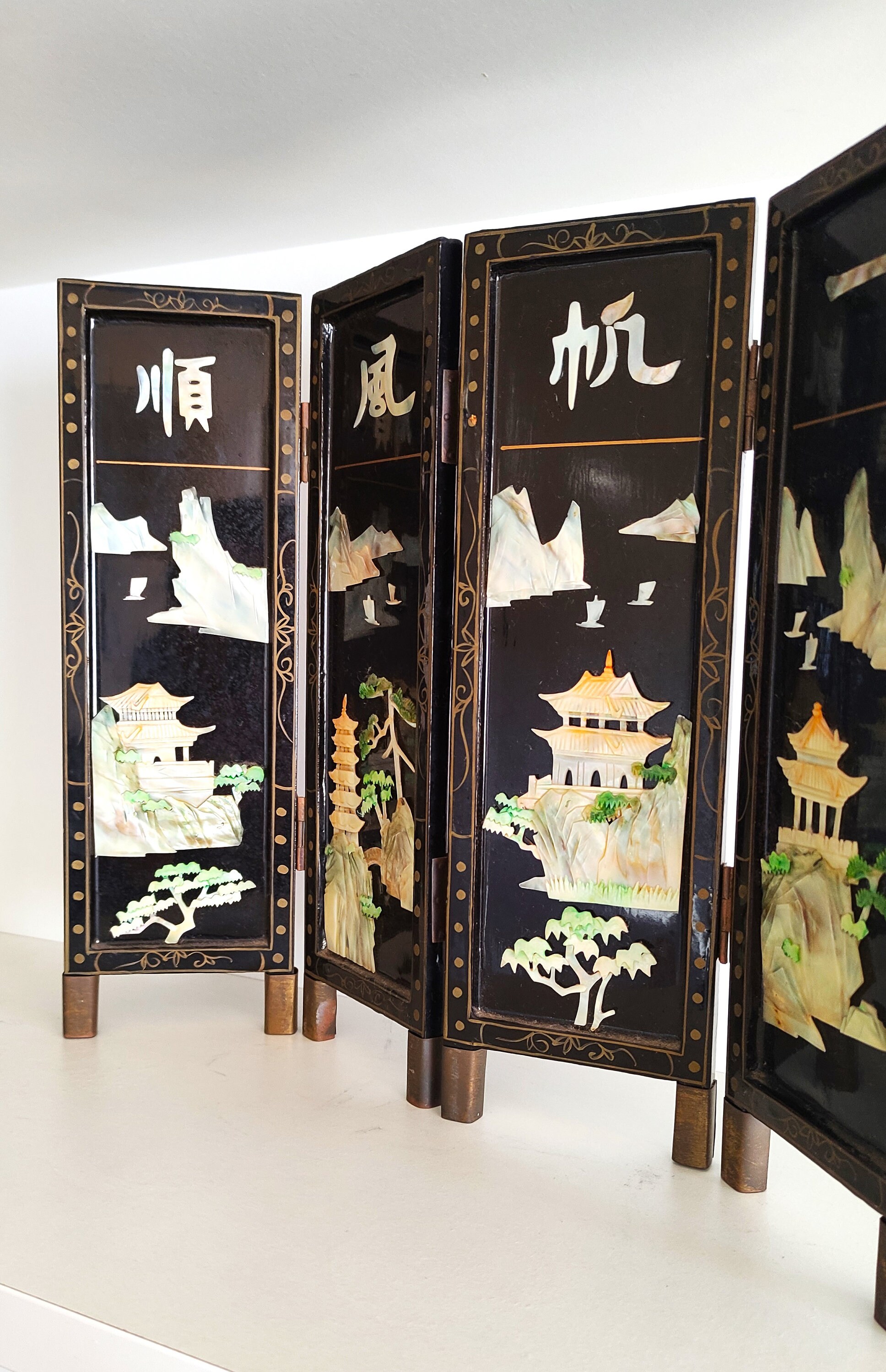 Japanese Table Screen Vintage Black Laquer and Mother of Etsy