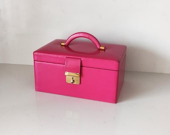 Vintage Pink Leather Jewelry Box: Two-Story Travel Case