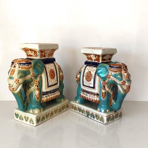Vintage Chinese Ceramic Plant Stools in Elephant Design, Glazed Ceramic Plant Pedestal, Vintage Asian Decor