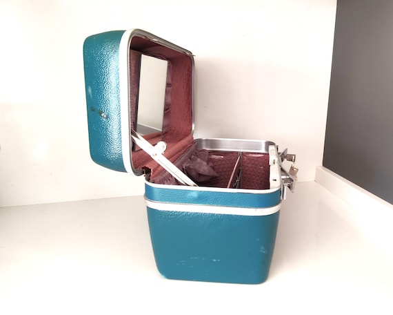 Vintage Delsey Vanity Case: 1960s French Teal Train Case With Key