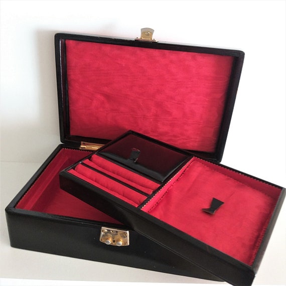 Vintage Leather Jewelry Box, Red and Black Jewelry