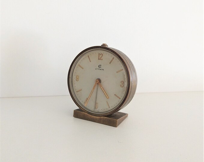 Vintage Cyma Alarm Clock, Swiss Made Alarm Clock, Tabletop Alarm Clock