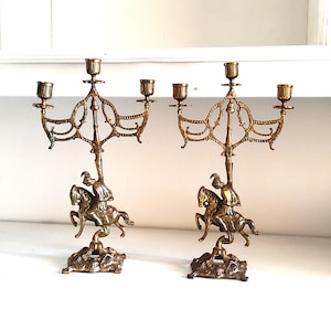 Antique Bronze Knight Candelabras - Gothic Medieval Style - Set of 2