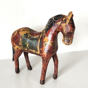 Antique Indian Carved Wood Godhi Horse Statuette