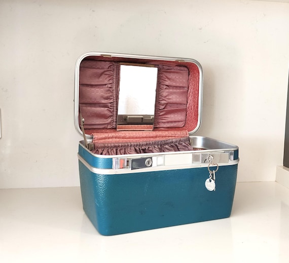 Vintage Delsey Vanity Case: 1960s French Teal Train Case With Key