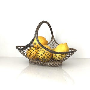 Vintage French Woven Wire basket, Vintage Wire Fruit Basket with Handle, French Wire Basket