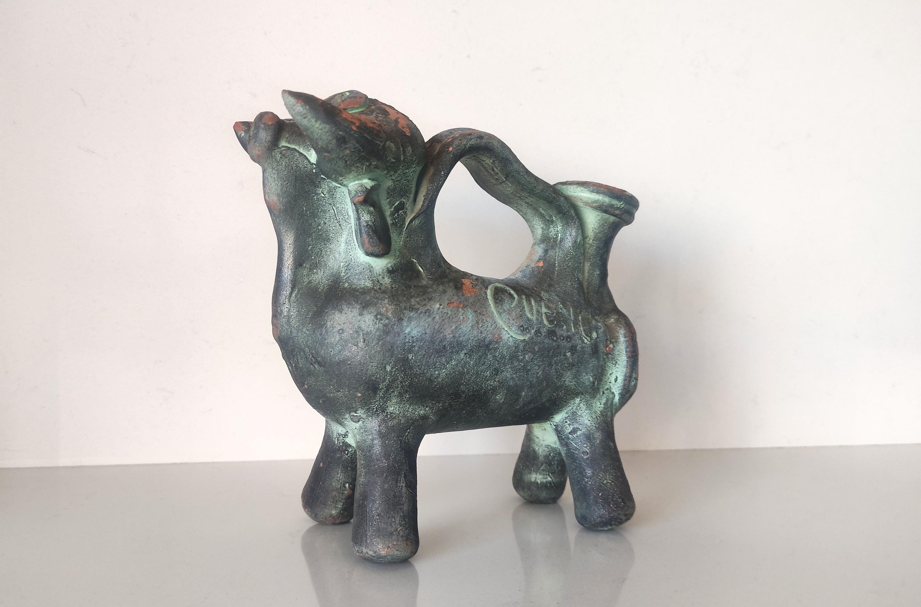 ヴィンテージ スペイン陶器製 雄牛のボティホ：動物の形をした水瓶